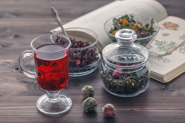 Herbal tea mixture in a glass bowl