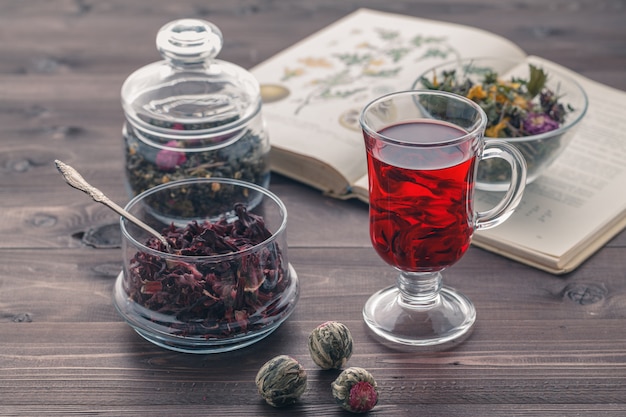 Herbal tea mixture in a glass bowl