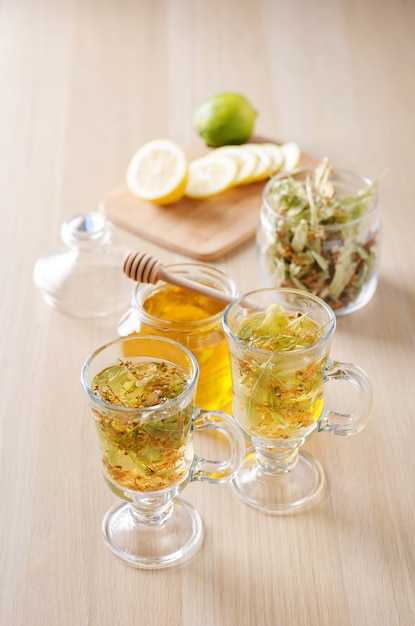 Herbal tea with lemon and honey