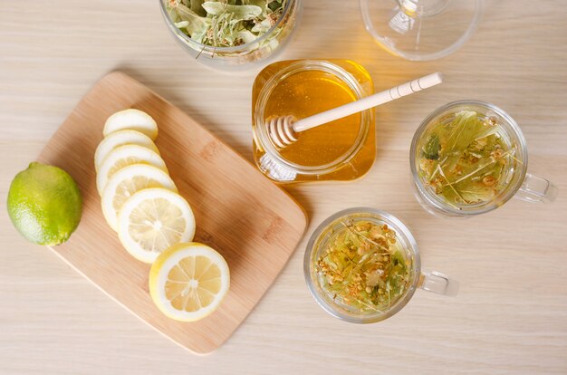 Herbal tea with lemon and honey