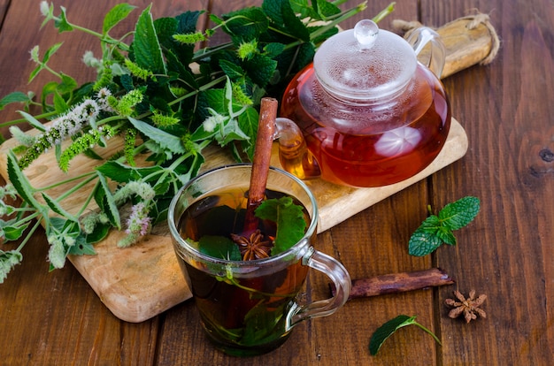 Herbal tea with mint and honey. Photo