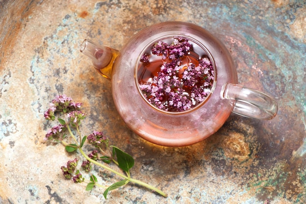 Herbal tea with oregano flowersxA