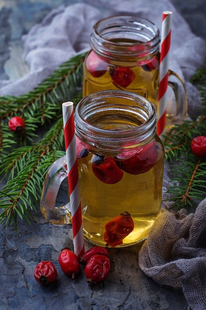 Herbal tea with rosehip. Selective focus