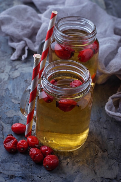 Herbal tea with rosehip. Selective focus