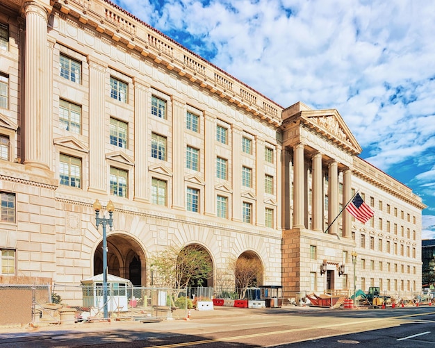 Photo herbert c. hoover building is the headquaters of the department of commerce in washington d.c., usa. it was renamed after herbert hoover who was secretary of commerce and later president.