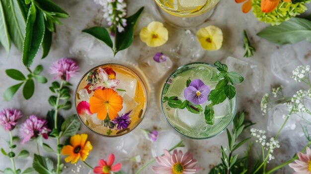 Photo herbinfused cocktails with edible flowers