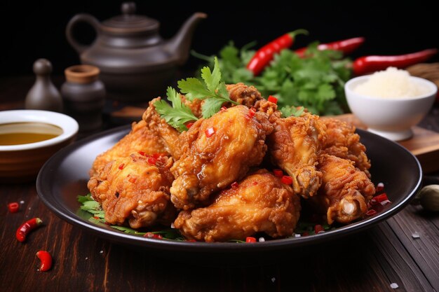 Herbs fried chicken with chili