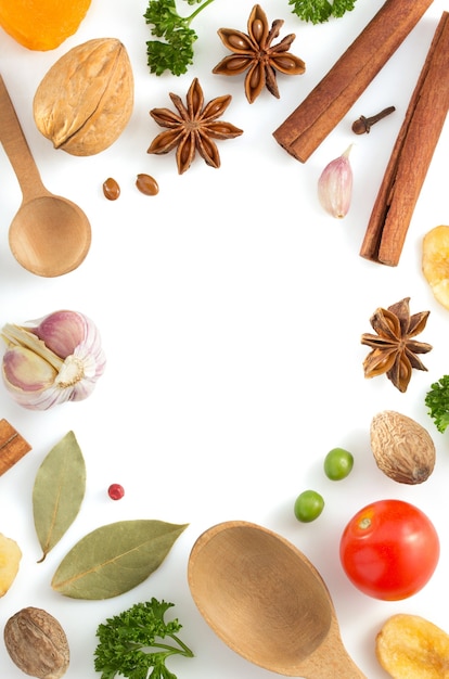 Herbs and spices isolated on white background