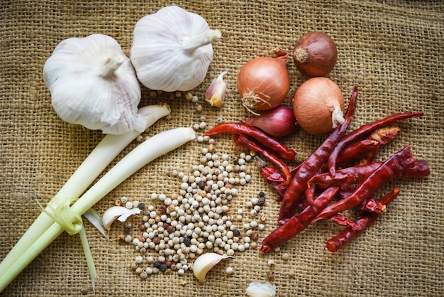 Herbs and spices on sack