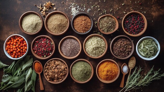 Herbs and spices Top down view