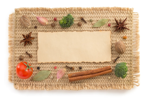 Herbs and spices on white background