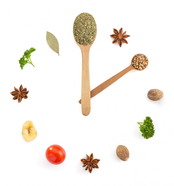 Herbs and spices on white background