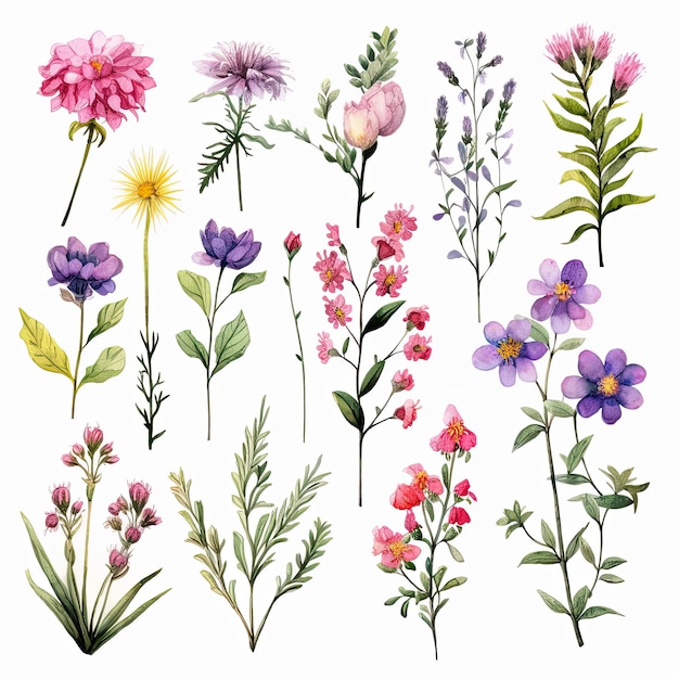 Photo herbs and wild flowers botany set