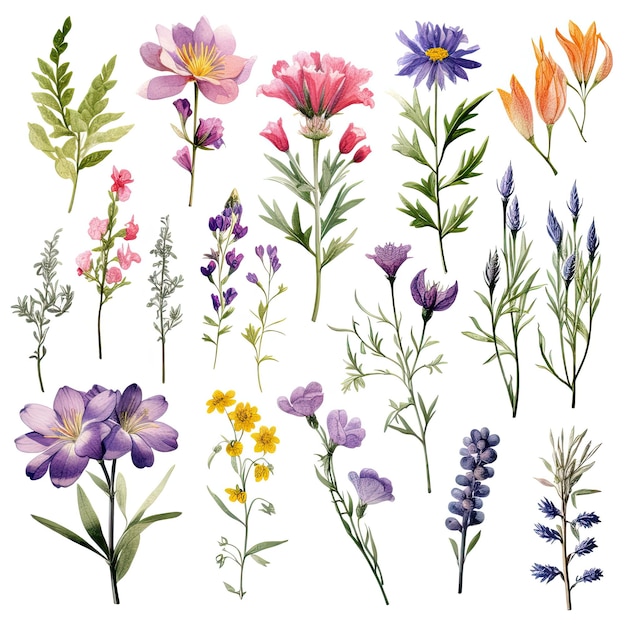 Photo herbs and wild flowers botany set