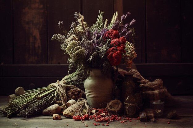 Herbs wild flowers in vintage style