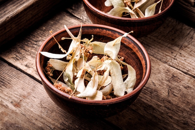 Herbs on wooden background