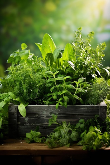 herbs in a wooden box