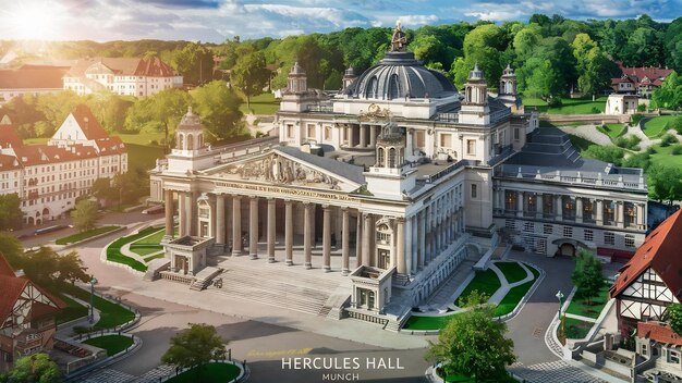 Hercules hall surrounded by greenery under the sunlight at daytime in munich in germany