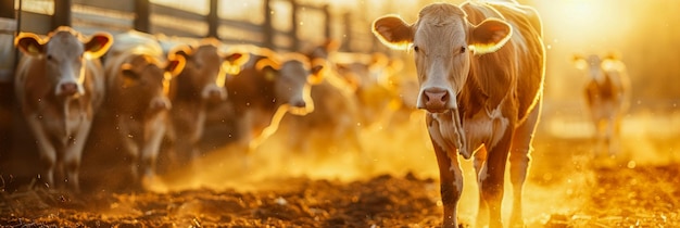 Photo herd of cattle grazing on dry grass field