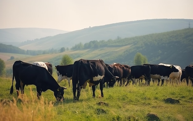 牛の群れが野原で放牧されています。