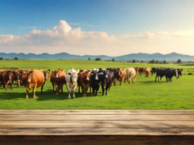 Photo a herd of cows are standing in a field with a wooden fence in the background