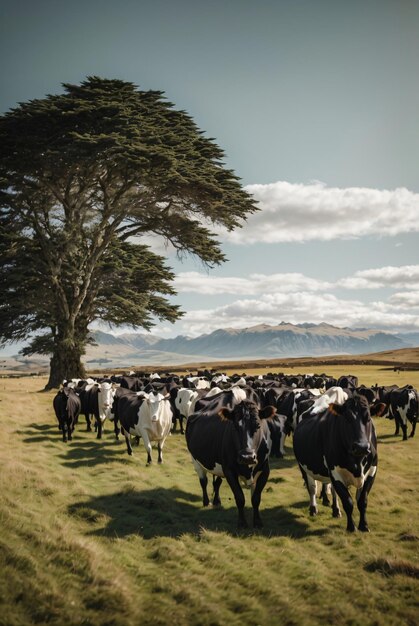 herd cows on new zealand grass field