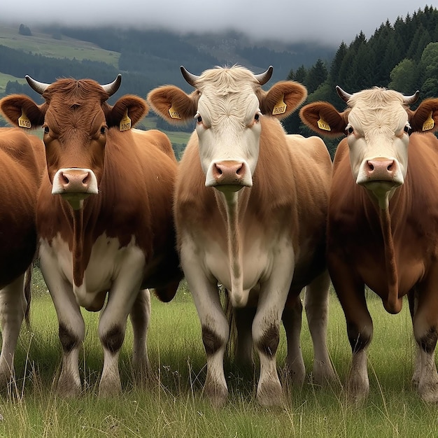 A herd of cows stand in a field one of which has the number 5 on it