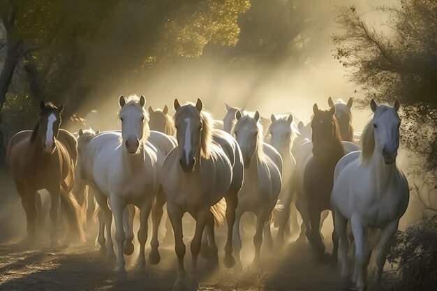 Foto un gregge di cavalli che corrono liberi