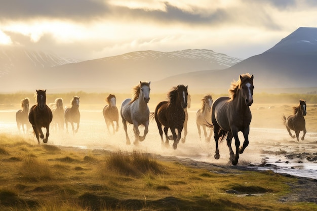 アイスランドの馬の群れ アイスランドの風景生成 ai