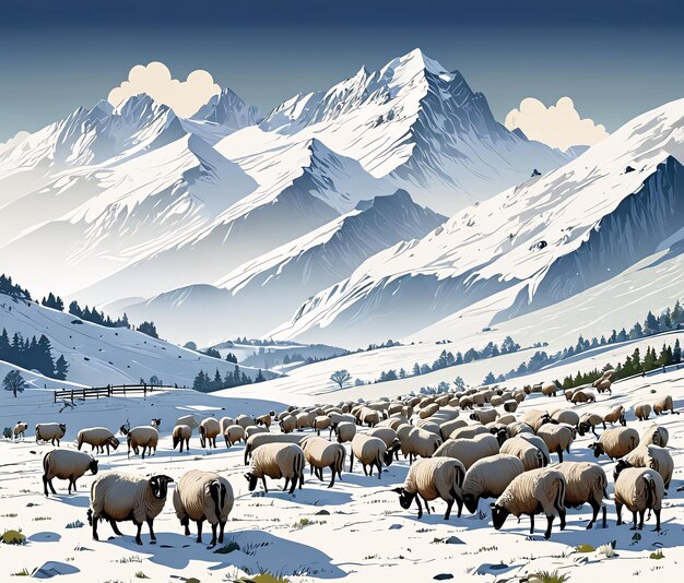 a herd of sheep in the mountains