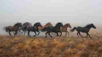 Photo a herd of wild mustangs racing through