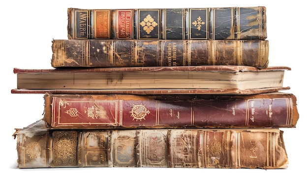 Here are some ideas for descriptions A stack of old books isolated on a white background