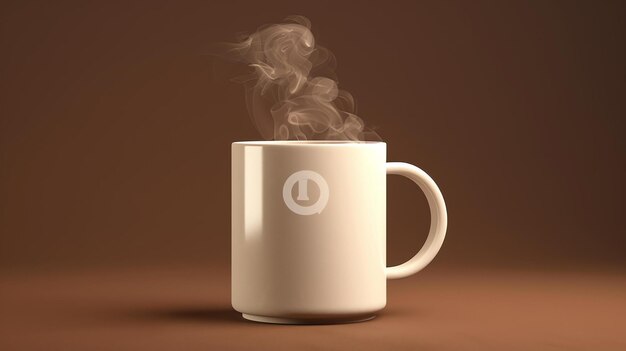 Here is a simple 100letter description of the image A ceramic mug of steaming coffee or tea sits on a solid brown background