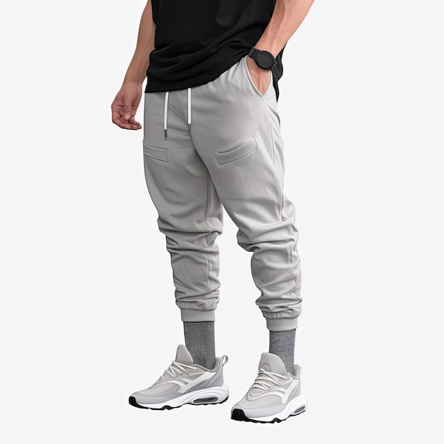 Heren sportbroek en sneakers op een witte achtergrond