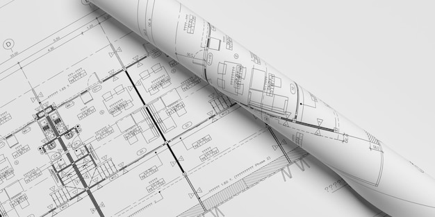 Herenhuis blauwdrukplan met kopie ruimte Architect concept