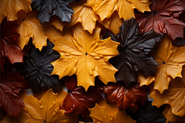 Herfst achtergrond met bladeren en bessen op een zwarte houten achtergrond