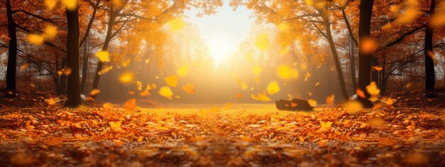 Herfst achtergrond met bladeren op een zonnige dag