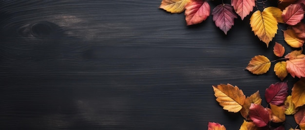 Foto herfst achtergrond met gekleurde rode bladeren op de achtergrond bovenaanzicht kopie ruimte generatieve ai