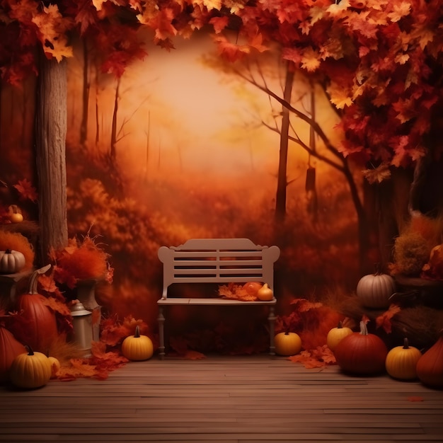 Herfst achtergrond met herfst en bladeren achtergrond gecreëerd met generatieve AI-technologie