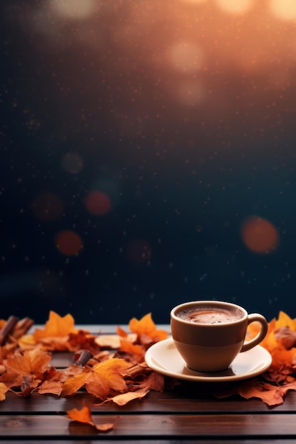 Herfst achtergrond met kopje koffie Illustratie AI GenerativexA