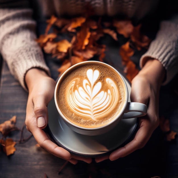 Herfst achtergrond met kopje koffie