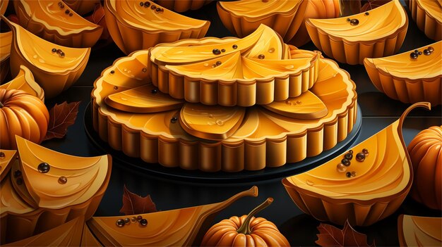 Herfst achtergrond met pompoen cupcakes Vector illustratie