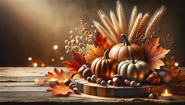 Herfst achtergrond met pompoenen en bladeren 3D-illustratie