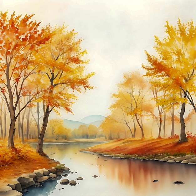 Herfst Achtergrond Met Water Kleur Maple Tree