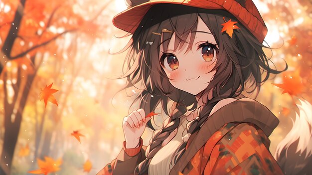 Herfst achtergrondontwerp Herfst behang gouden bruin anime manga stijl