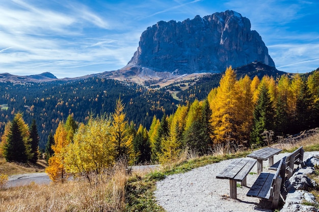 Herfst alpine Dolomieten rotsachtige bergscène Sudtirol Italië Rustig uitzicht in de buurt van Gardena Pass