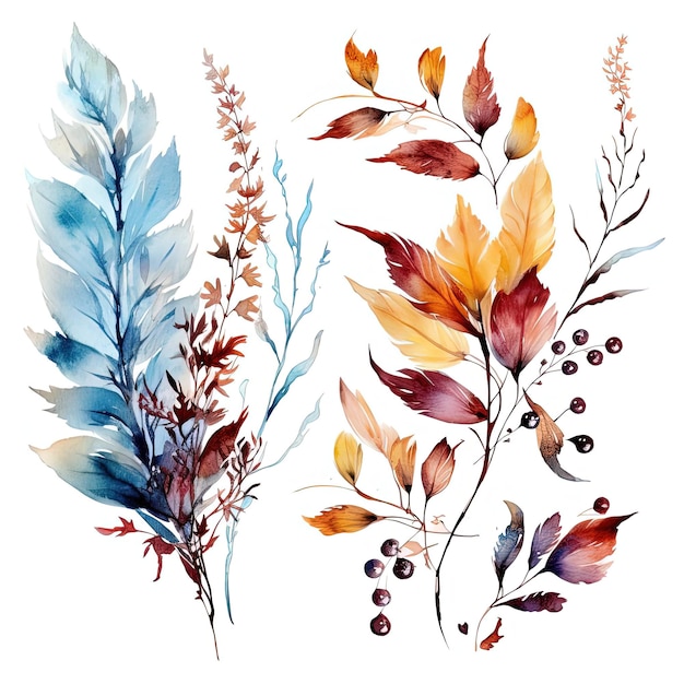 herfst aquarel bloemen bladeren en bladeren