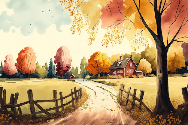 Herfst aquarel landschap