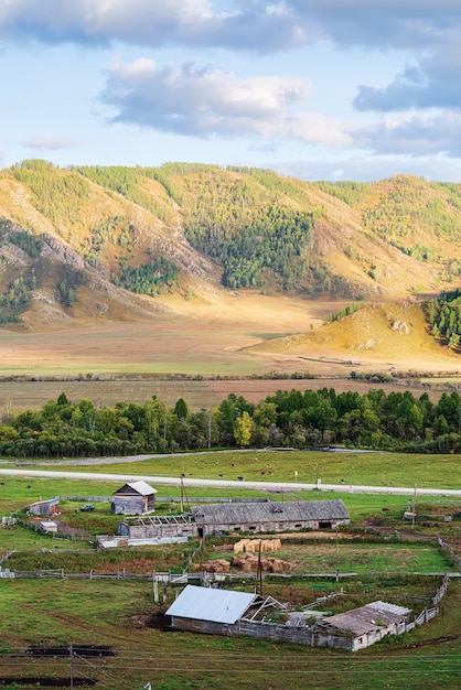 Herfst berglandschap met een veehouderij Rusland berg Altai