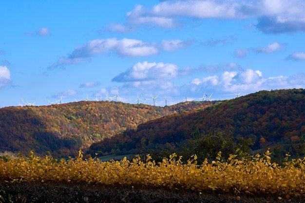 Herfst berglandschap met windmolens